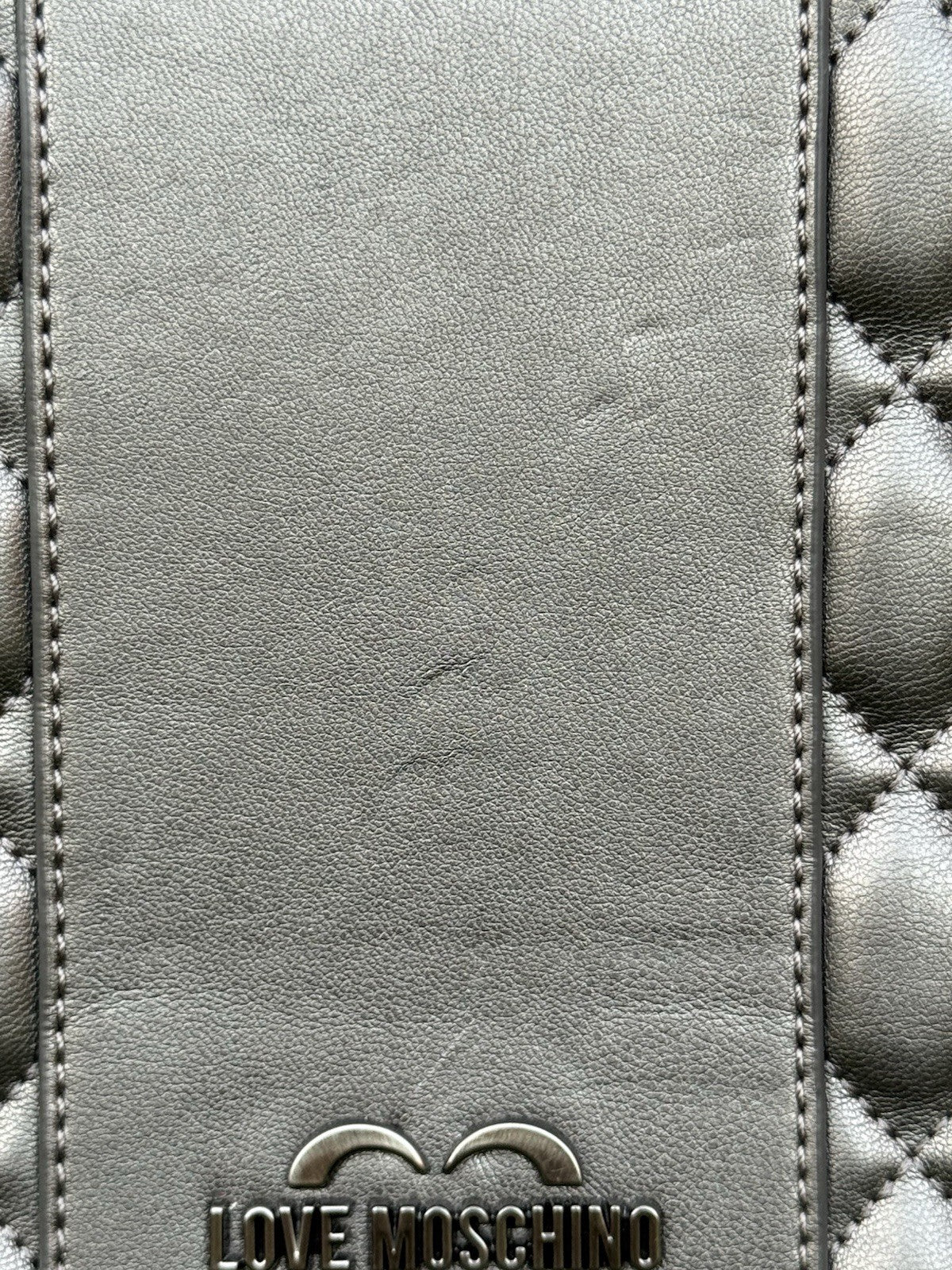 Love Moschino Quilted Faux-Leather Shoulder Bag in Metallic Pewter with Purse1