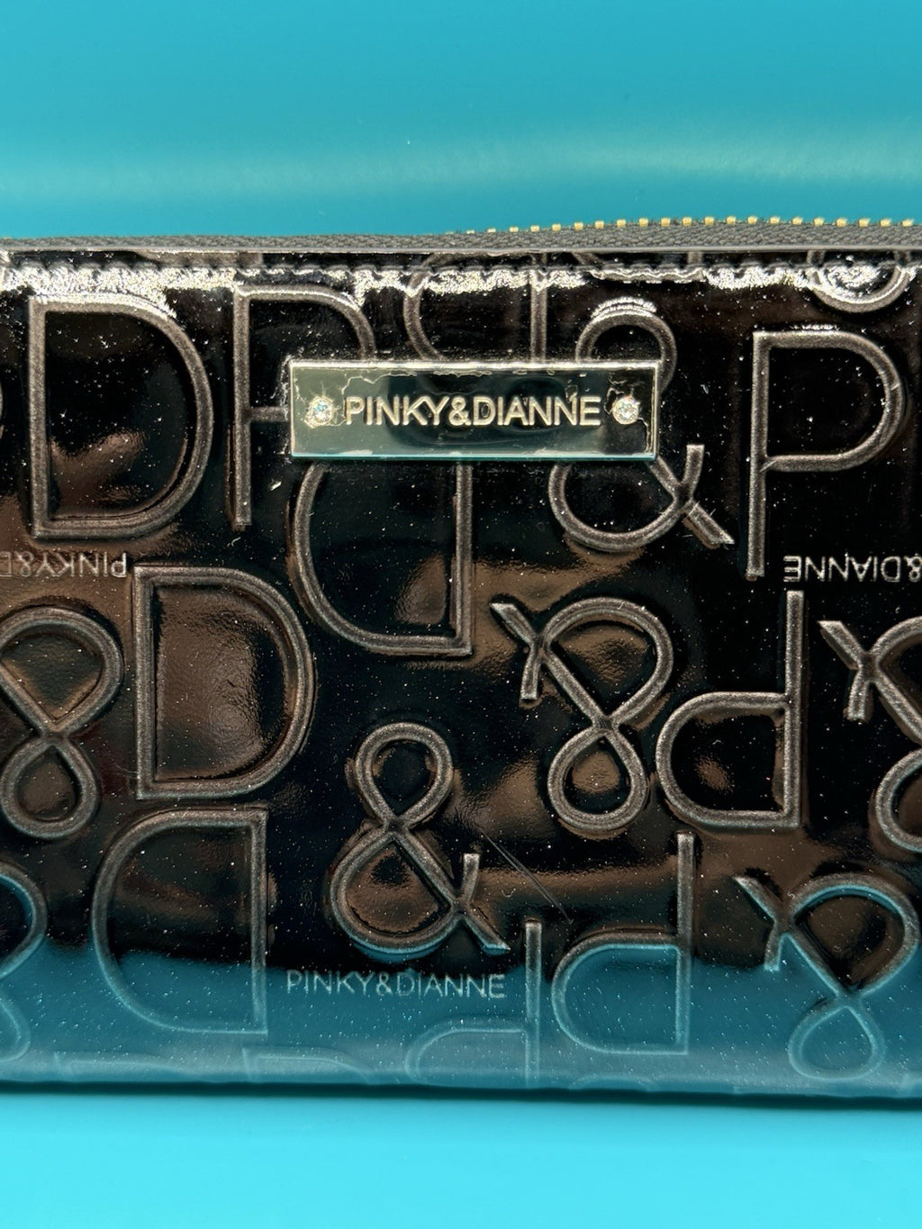 Pinky & Dianne Logo Embossed Patent Zip-Around Wallet Black6