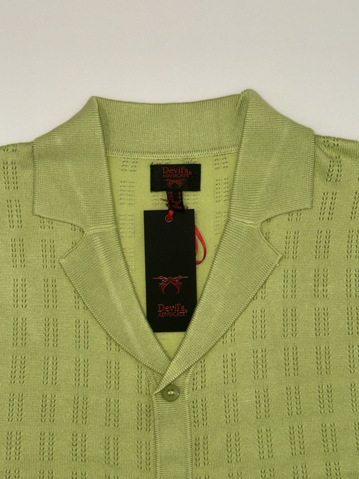 Devils Advocate Mens Knitted Scallop Edge Open Weave Short Sleeve Shirt In Green3