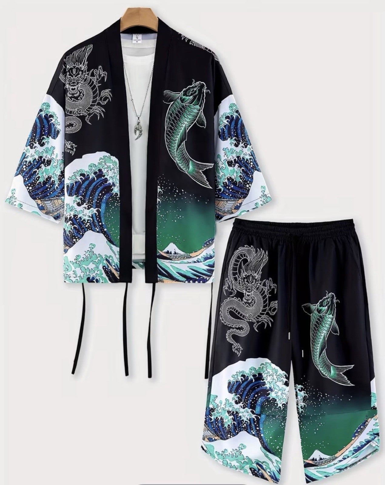 Men's Kimono Set with Carp Leaping Over the Dragon Gate Pattern0