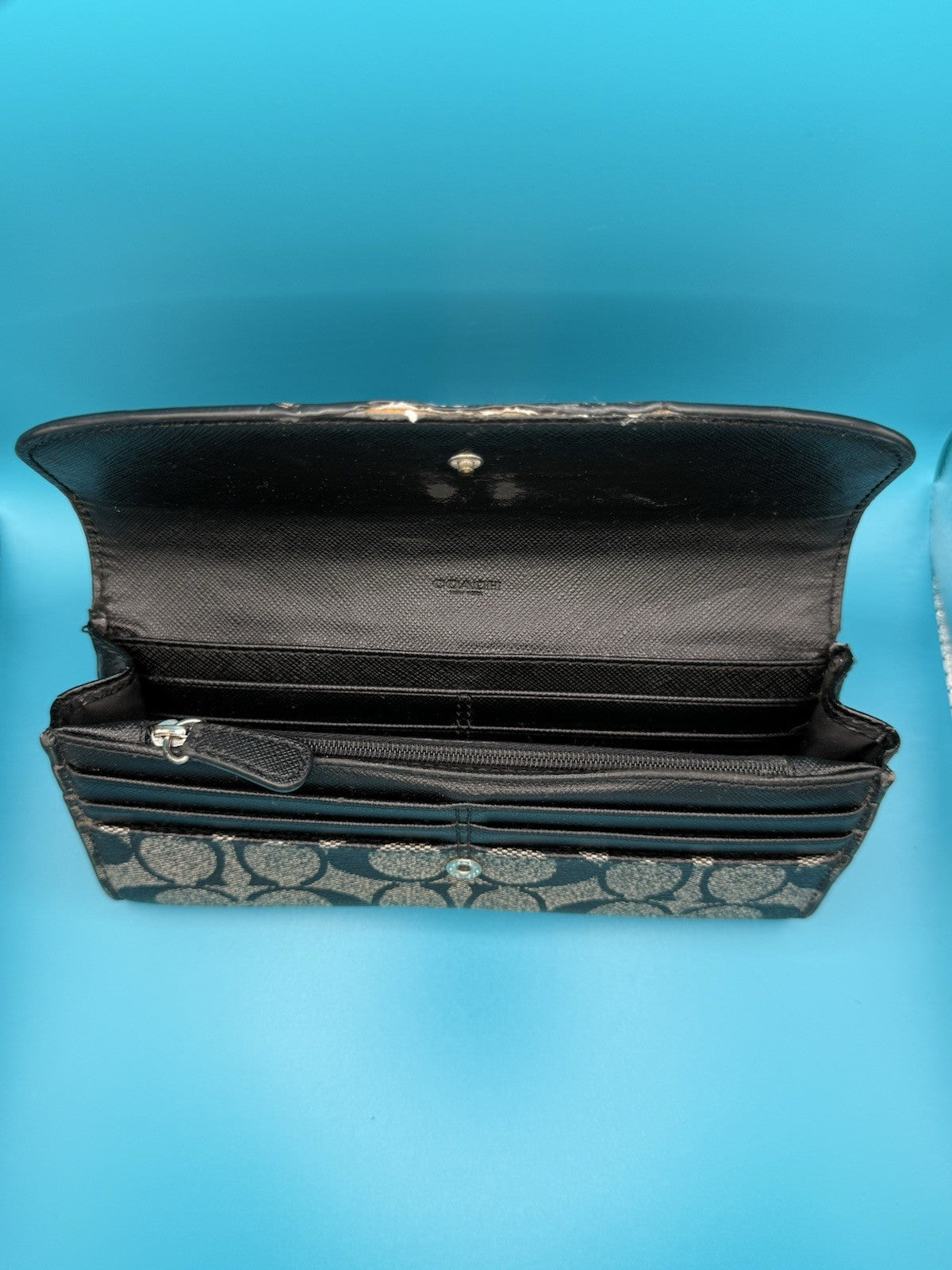 Coach Signature Canvas Long FlapWallet in Black Smoke11