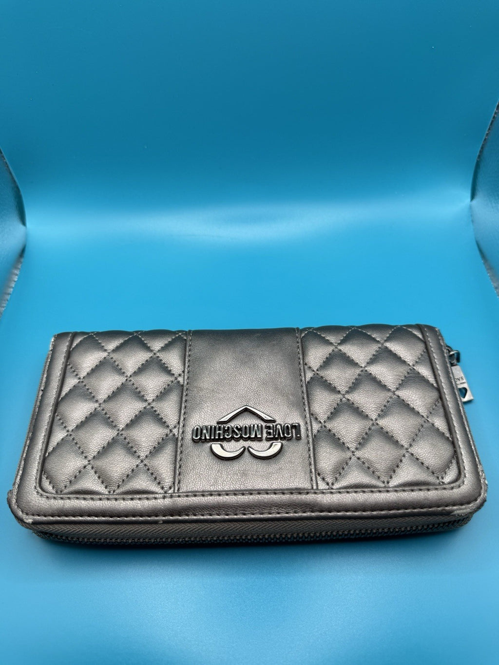 Love Moschino Quilted Faux-Leather Shoulder Bag in Metallic Pewter with Purse12