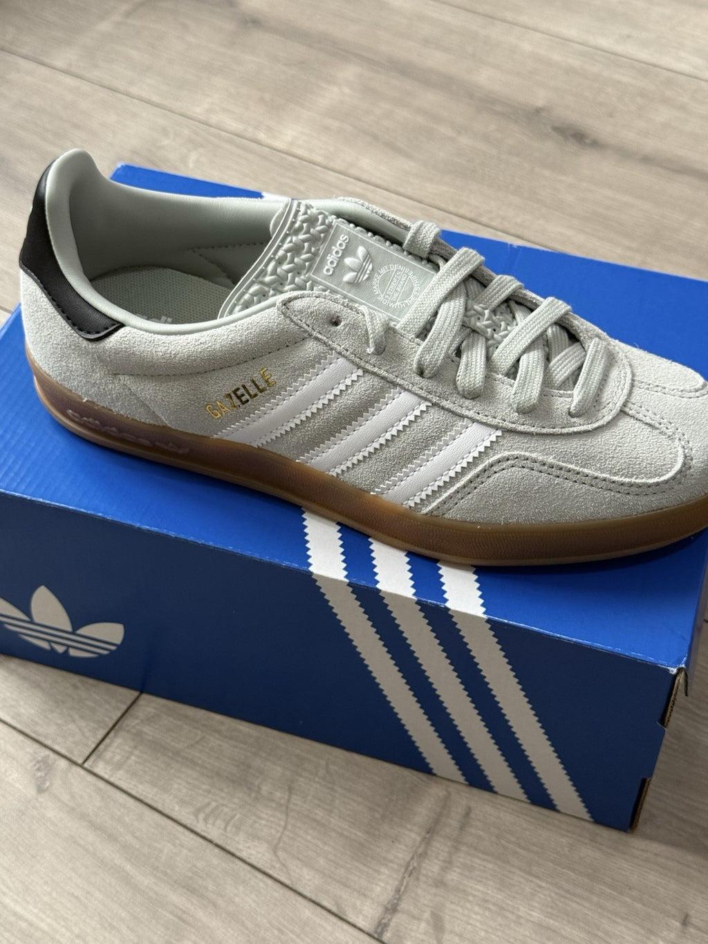 Adidas Gazelle Indoor J Model JP8764 Ash Green White  Size UK 5.5, Size 6 US3