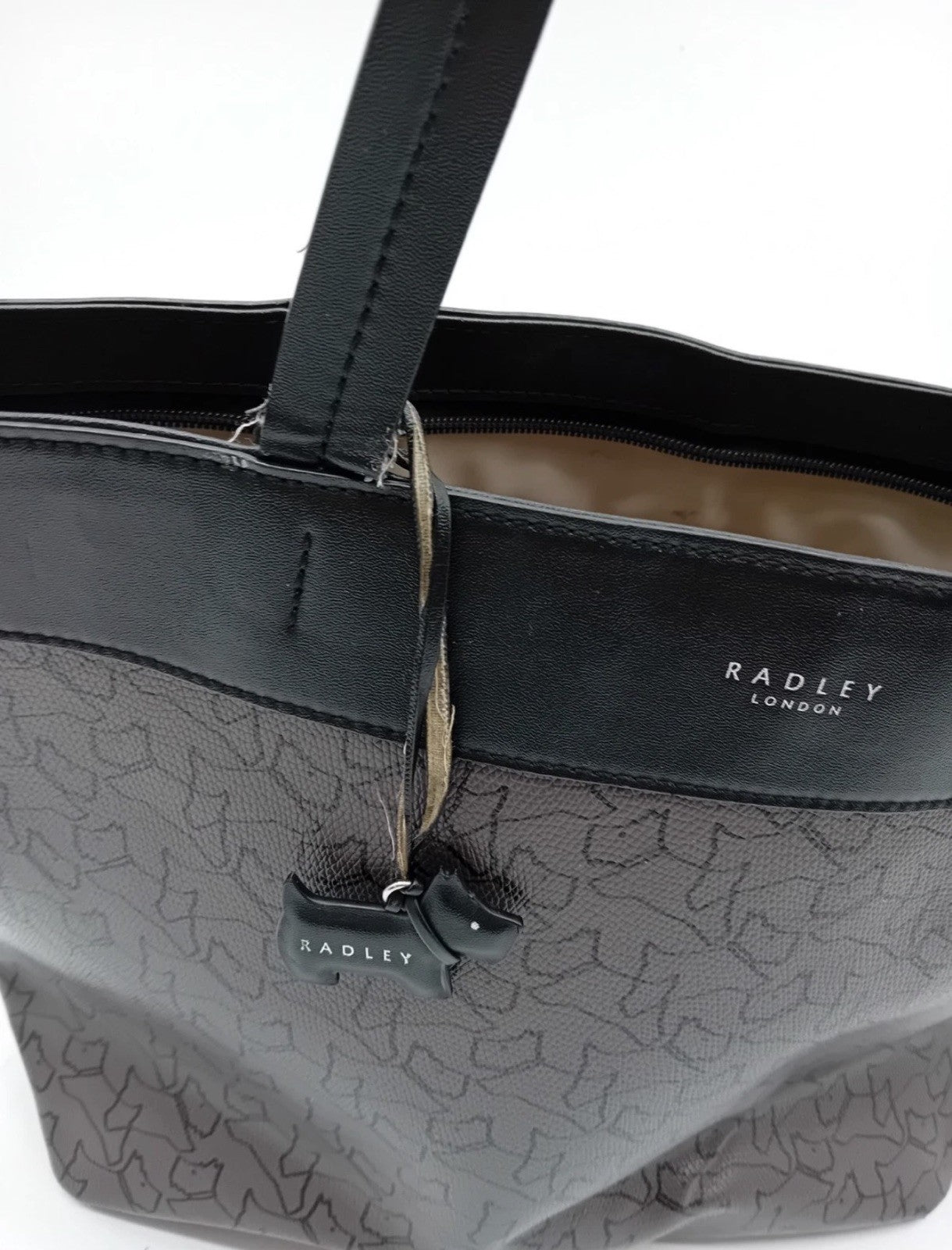 RADLEY HANDBAG Brown & Black Repeated dog design with Charm2