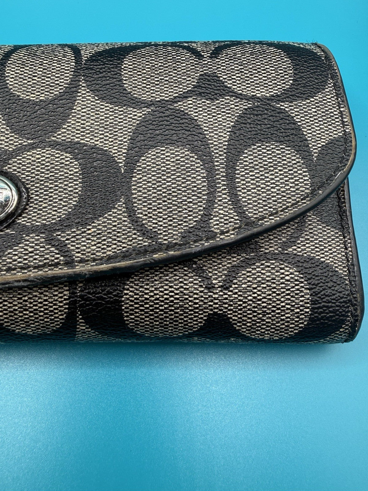 Coach Signature Canvas Long FlapWallet in Black Smoke3