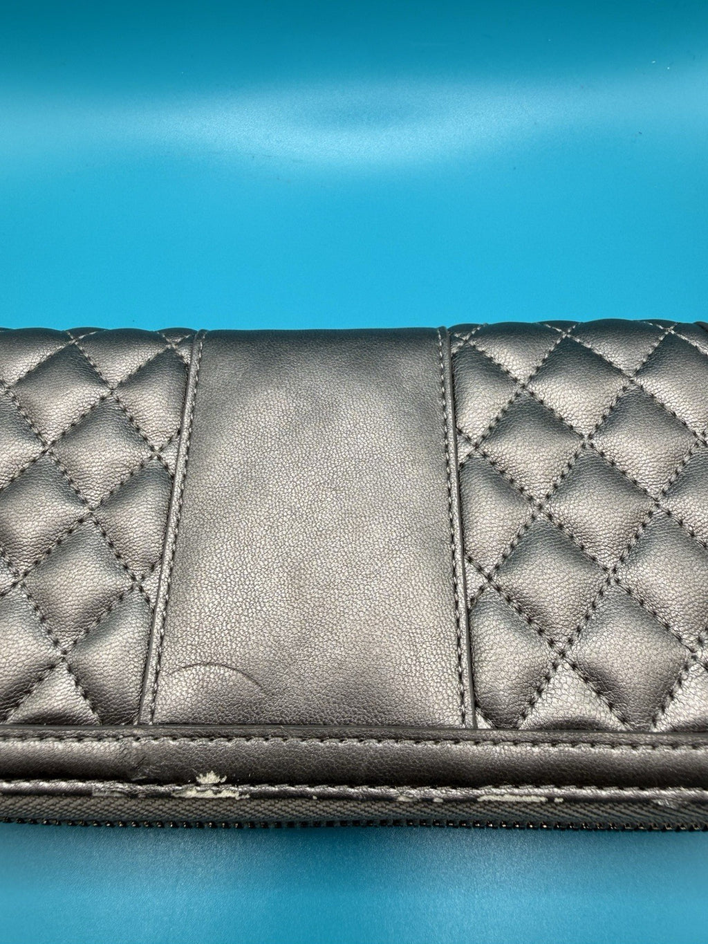 Love Moschino Quilted Faux-Leather Shoulder Bag in Metallic Pewter with Purse21