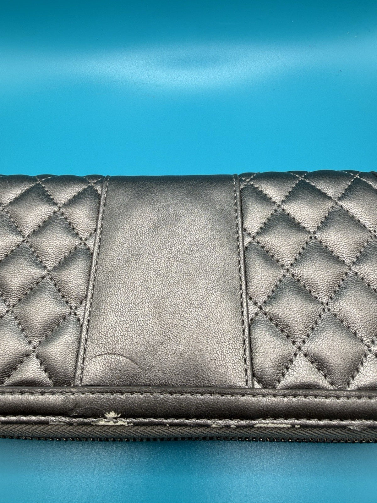 Love Moschino Quilted Faux-Leather Shoulder Bag in Metallic Pewter with Purse21