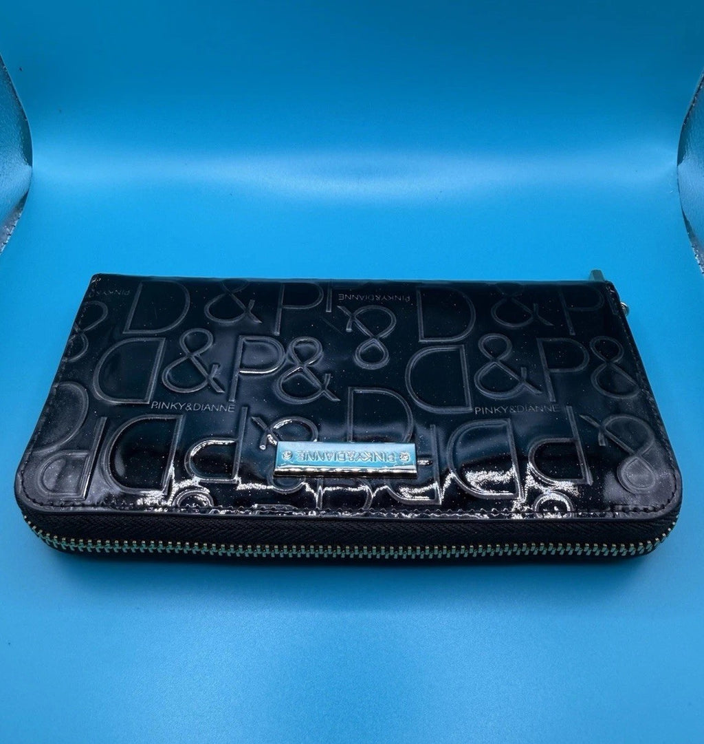 Pinky & Dianne Logo Embossed Patent Zip-Around Wallet Black3