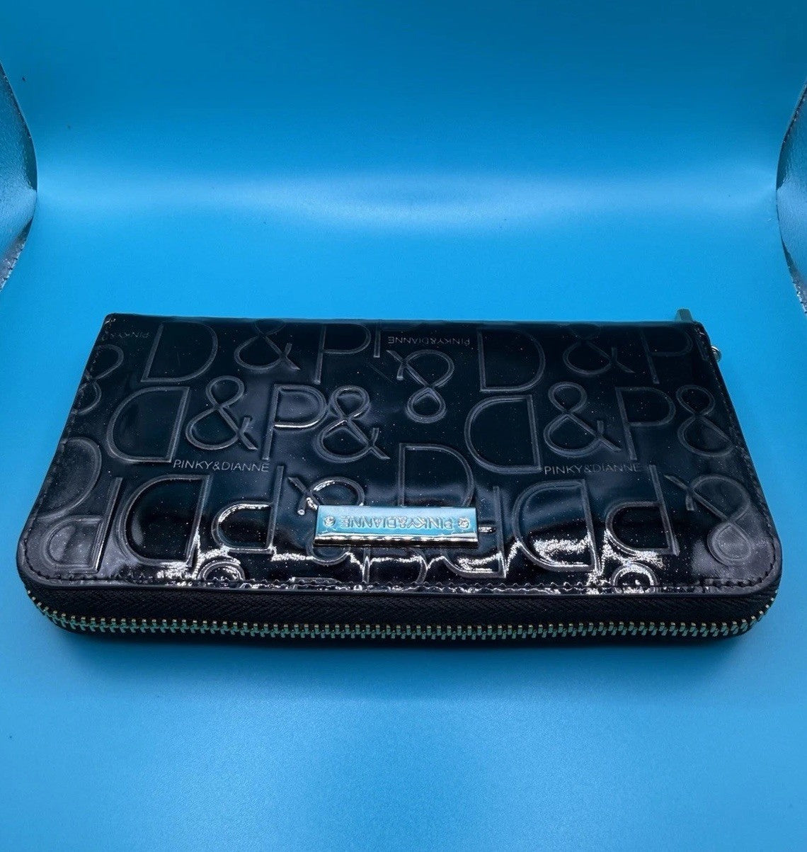 Pinky & Dianne Logo Embossed Patent Zip-Around Wallet Black3