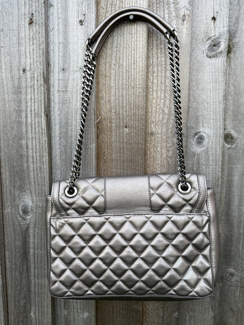 Love Moschino Quilted Faux-Leather Shoulder Bag in Metallic Pewter with Purse3
