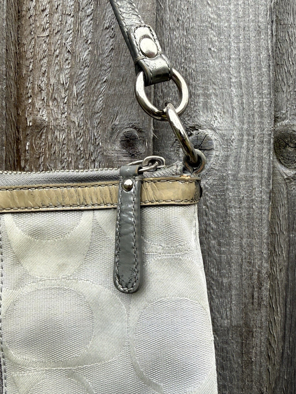 Coach Gallery SignatureStripe Convertible Shoulder Bag in Light Khaki/Gunmetal4