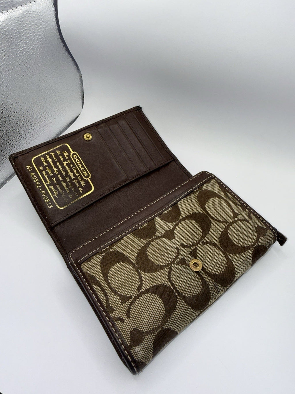 Coach Signature Canvas & Leather Women’s Wallet, Zip Snap, Credit Card Brown3