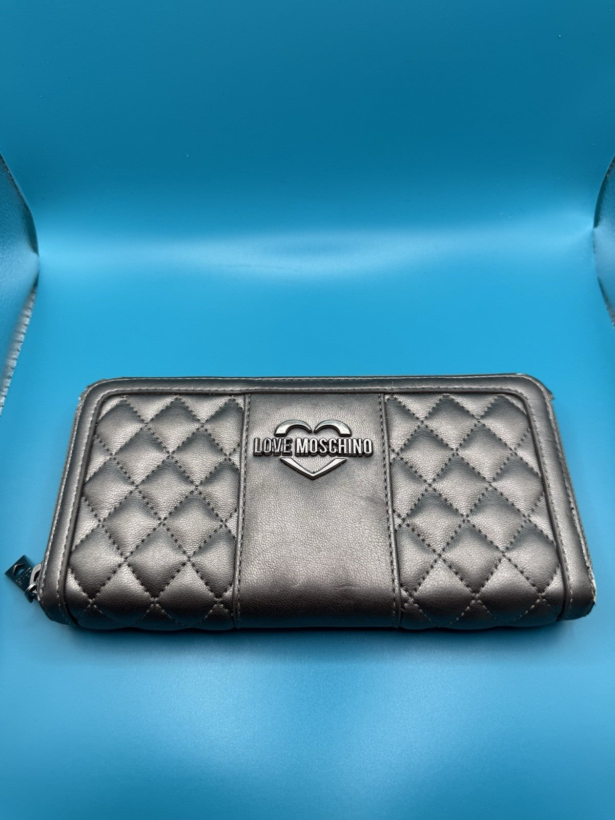 Love Moschino Quilted Faux-Leather Shoulder Bag in Metallic Pewter with Purse11