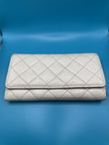 La Bagagerie Quilted Continental Wallet Clutch in Off-White Leather0