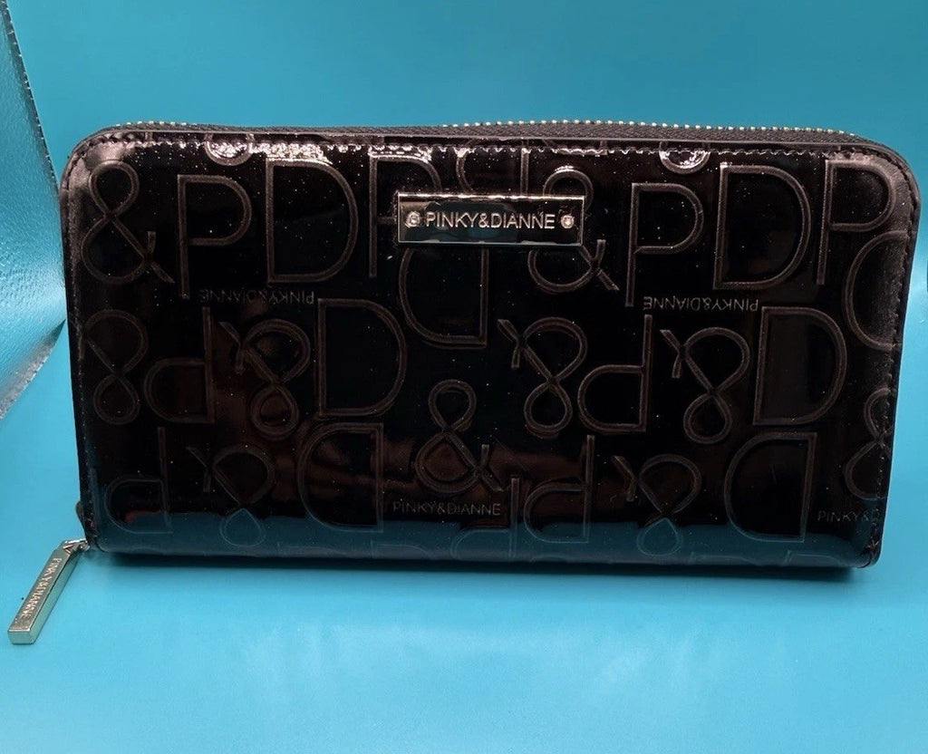 Pinky & Dianne Logo Embossed Patent Zip-Around Wallet Black0