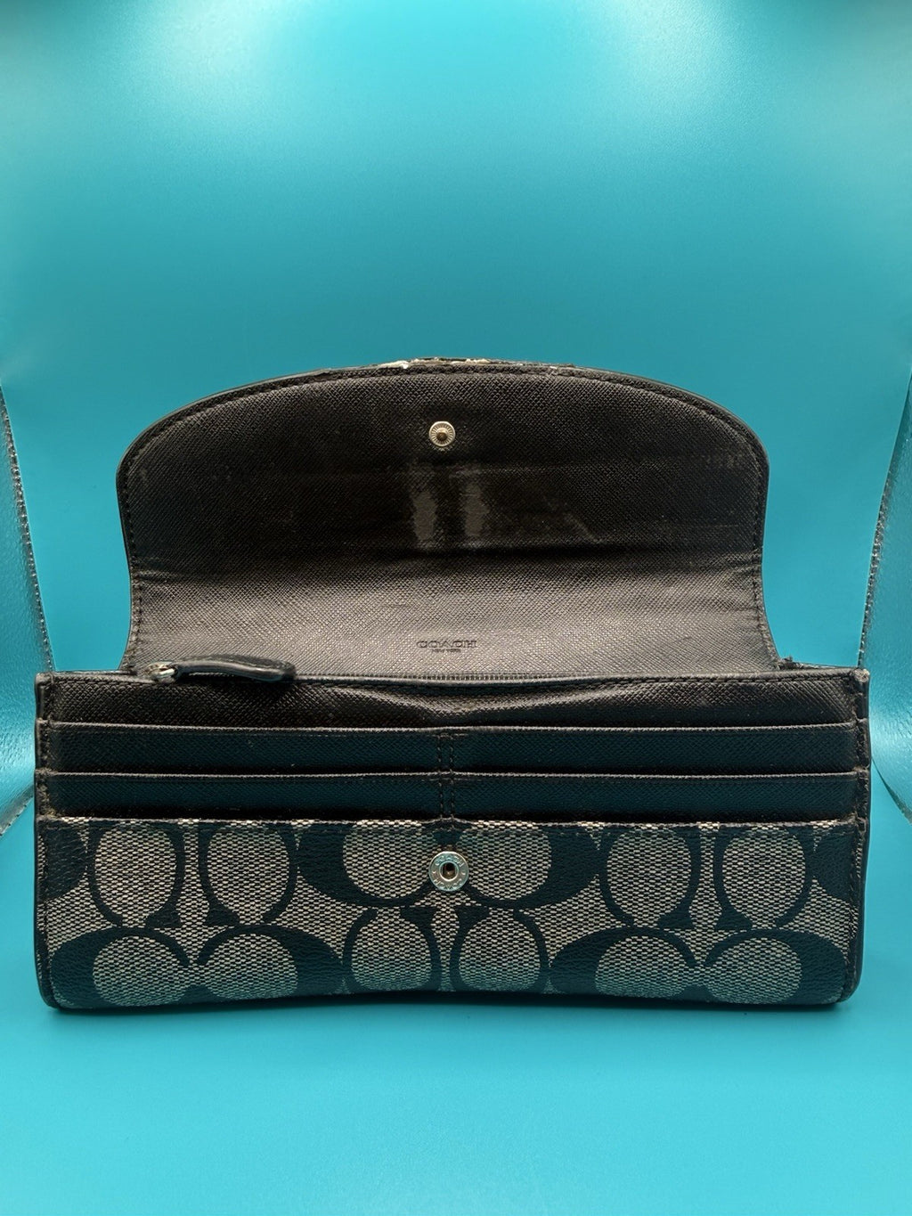 Coach Signature Canvas Long FlapWallet in Black Smoke6