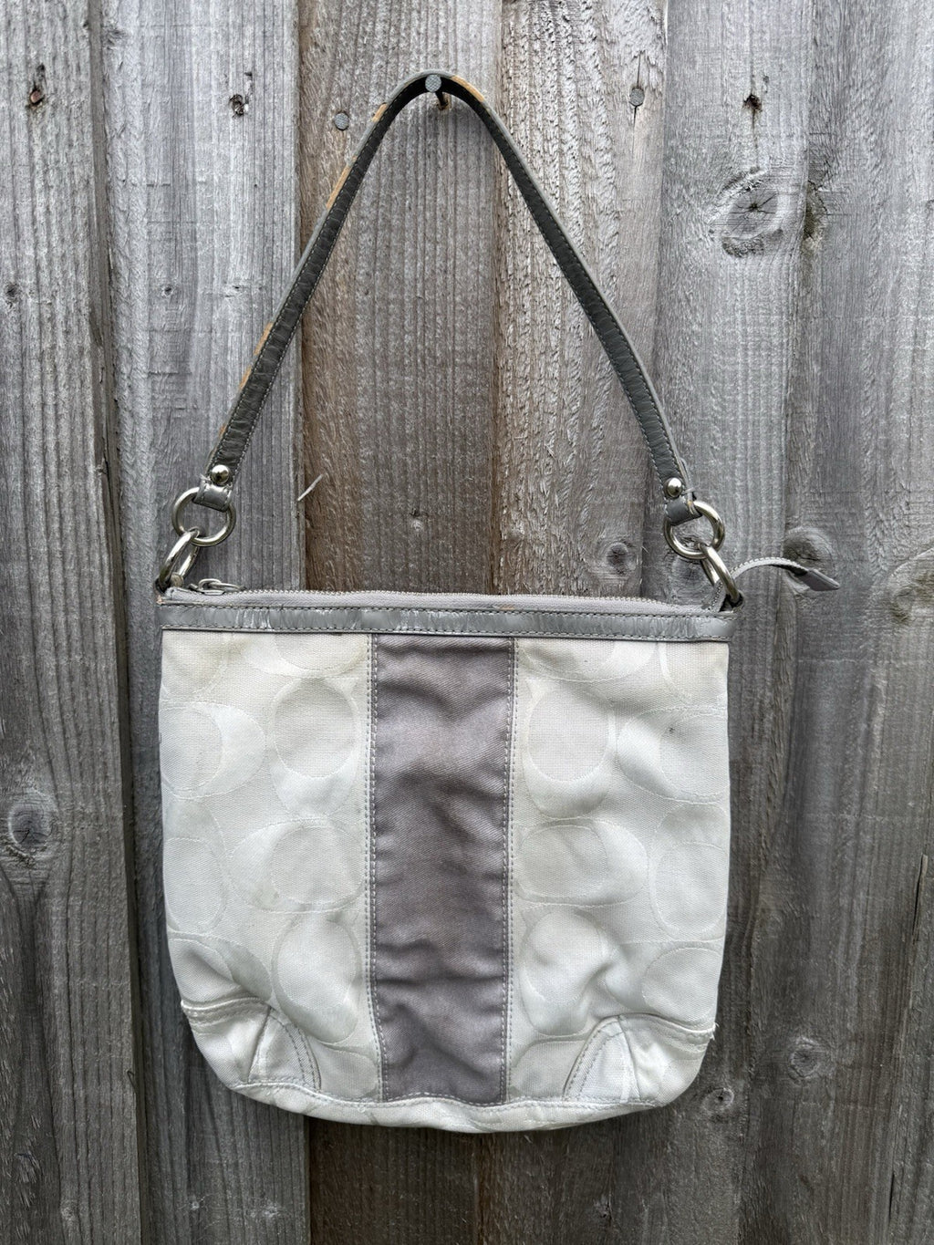 Coach Gallery SignatureStripe Convertible Shoulder Bag in Light Khaki/Gunmetal7
