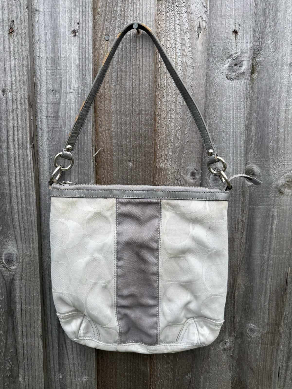 Coach Gallery SignatureStripe Convertible Shoulder Bag in Light Khaki/Gunmetal7