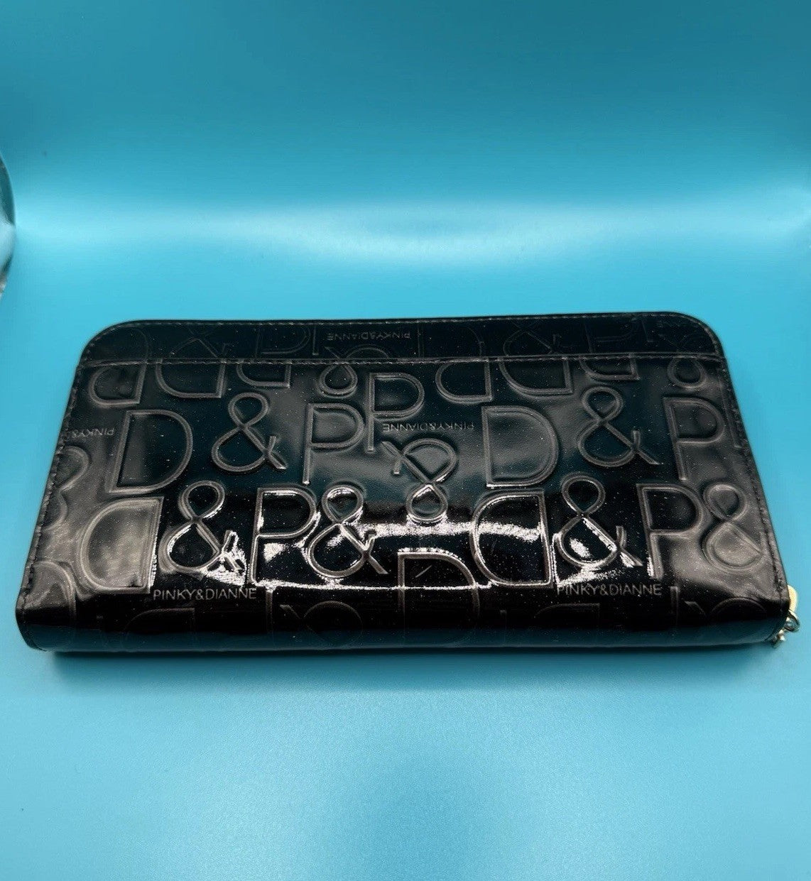 Pinky & Dianne Logo Embossed Patent Zip-Around Wallet Black4