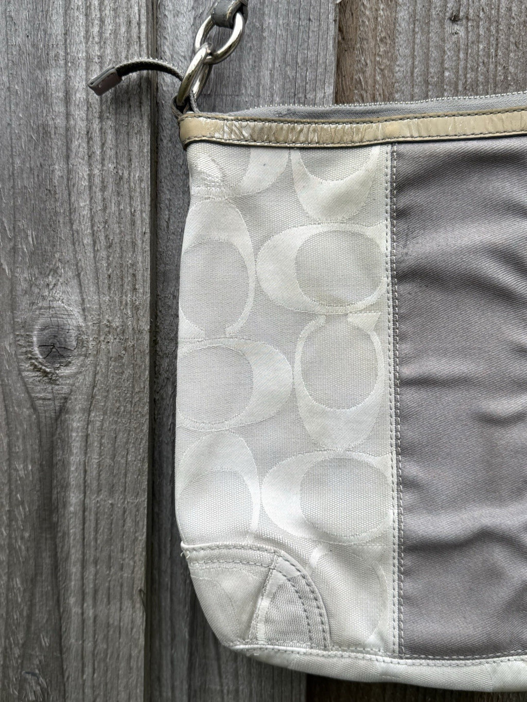 Coach Gallery SignatureStripe Convertible Shoulder Bag in Light Khaki/Gunmetal1