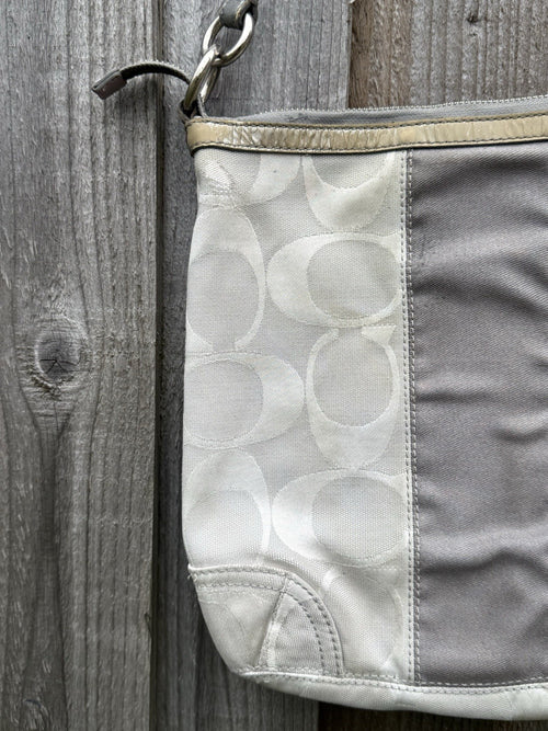 Coach Gallery SignatureStripe Convertible Shoulder Bag in Light Khaki/Gunmetal1