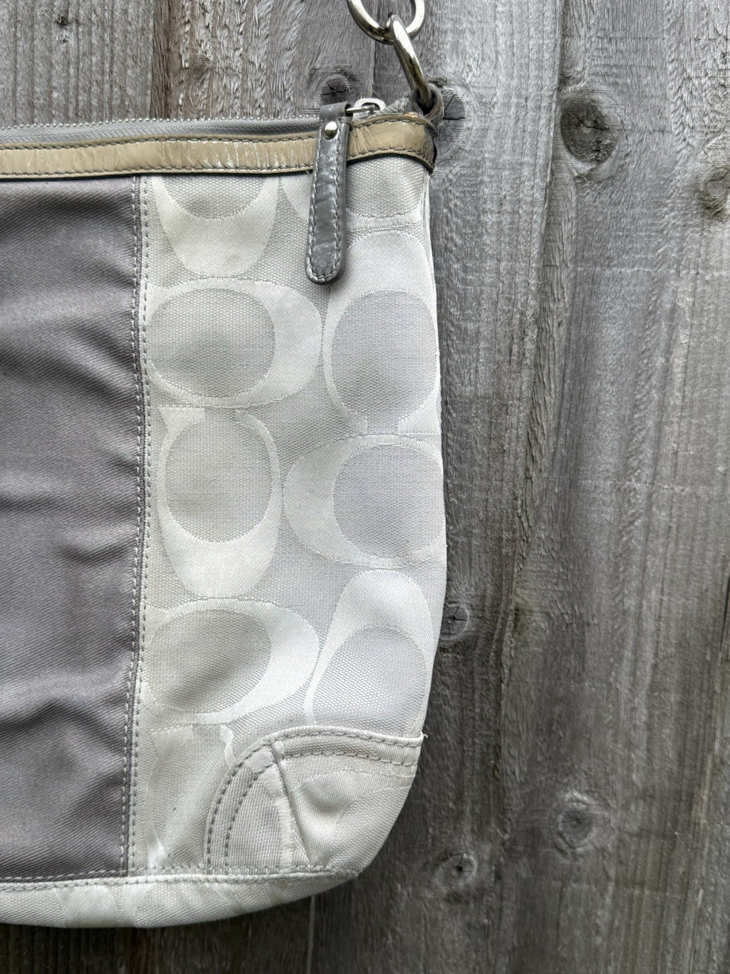 Coach Gallery SignatureStripe Convertible Shoulder Bag in Light Khaki/Gunmetal2