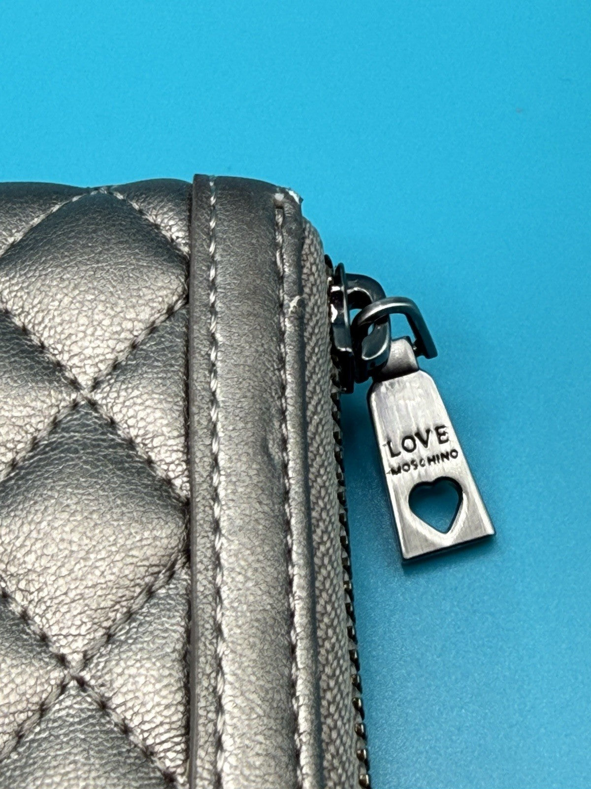 Love Moschino Quilted Faux-Leather Shoulder Bag in Metallic Pewter with Purse14