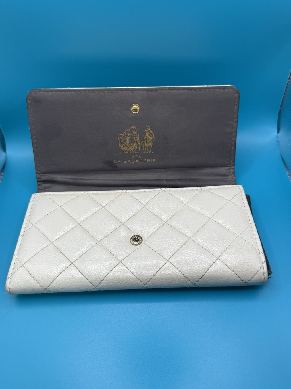 La Bagagerie Quilted Continental Wallet Clutch in Off-White Leather9