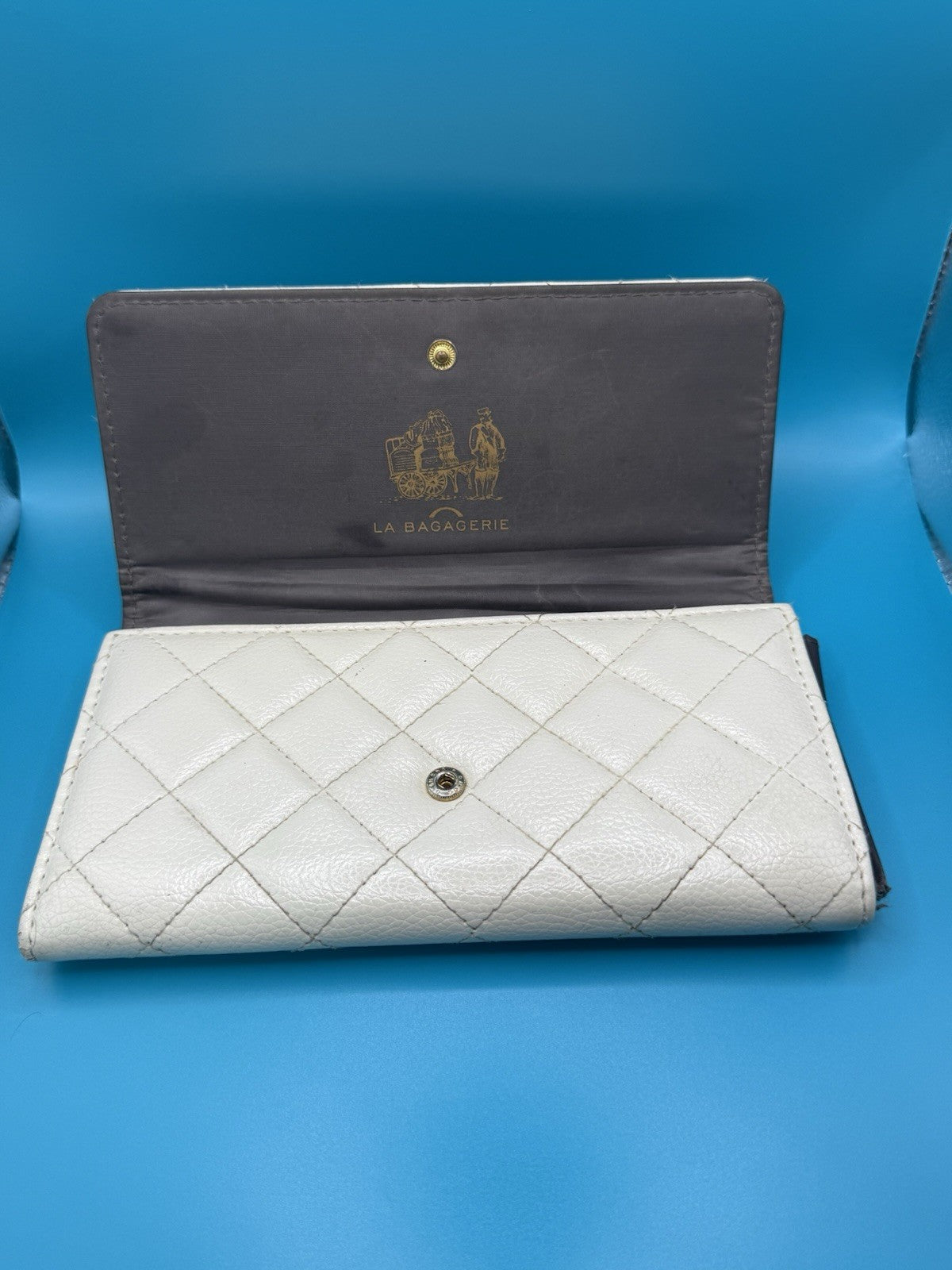 La Bagagerie Quilted Continental Wallet Clutch in Off-White Leather9