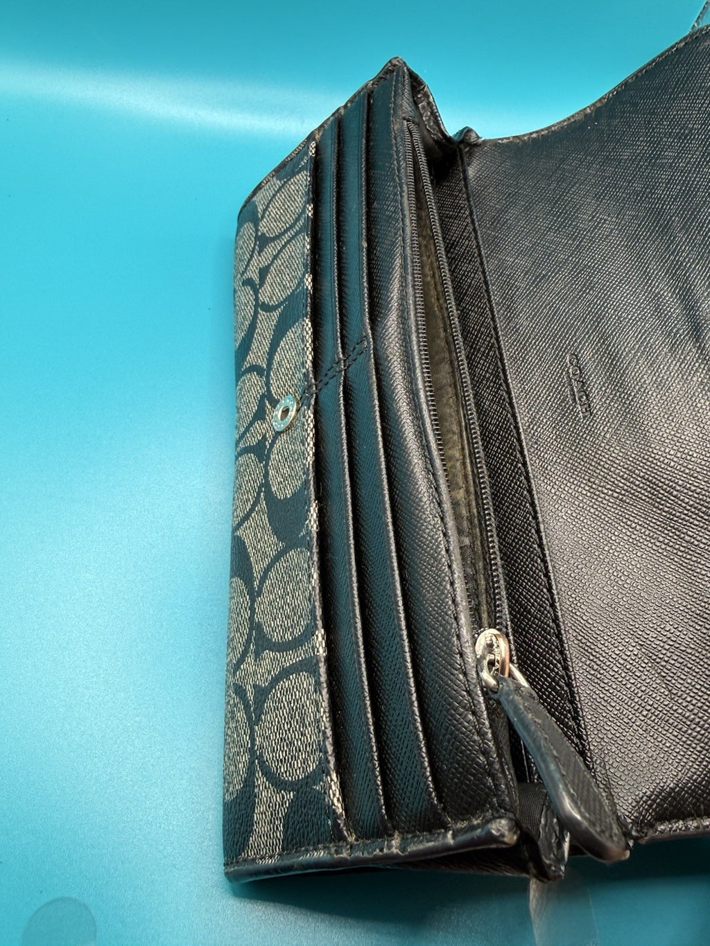 Coach Signature Canvas Long FlapWallet in Black Smoke14
