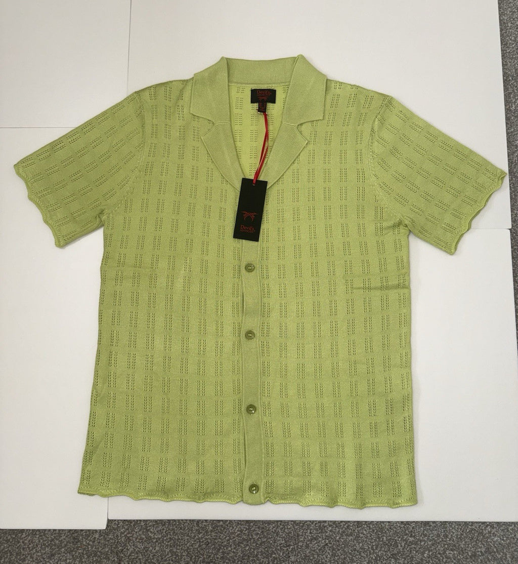 Devils Advocate Mens Knitted Scallop Edge Open Weave Short Sleeve Shirt In Green0