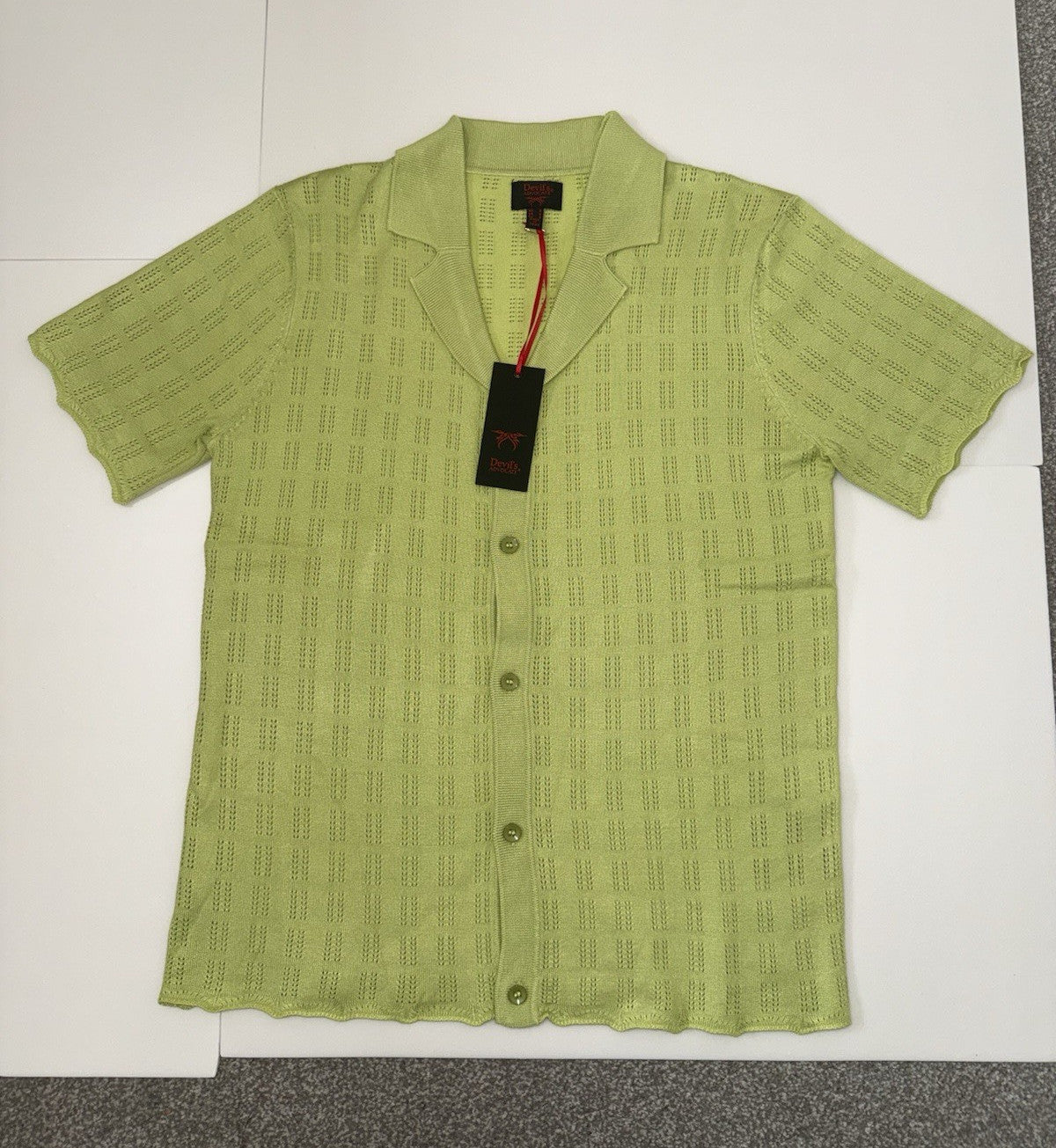 Devils Advocate Mens Knitted Scallop Edge Open Weave Short Sleeve Shirt In Green0