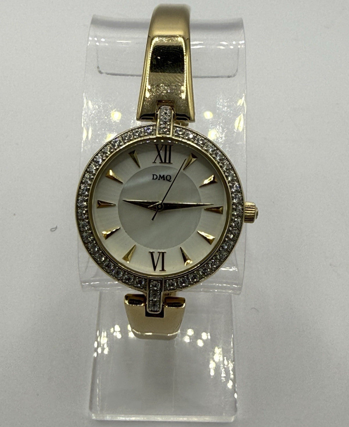 DMQ Women's Quartz Analogue Dress Watch White Dial Gemmed Bezel Bracelet Box0