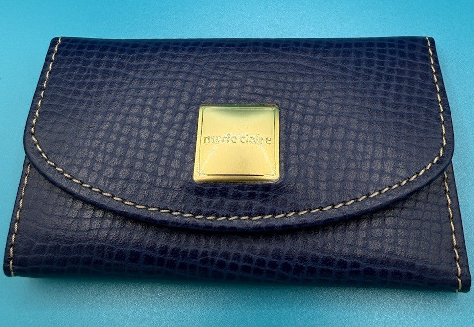 Marie Claire Blue Leather Key Holder Keyring Snap Closure Gold Tone Logo0